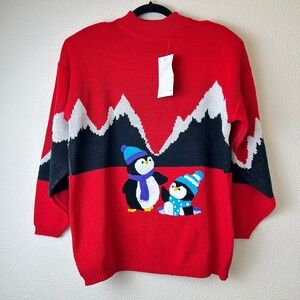 VINTAGE 80s Jamie Scott Penguin Holiday Sweater NWT Oversized Novelty S M L